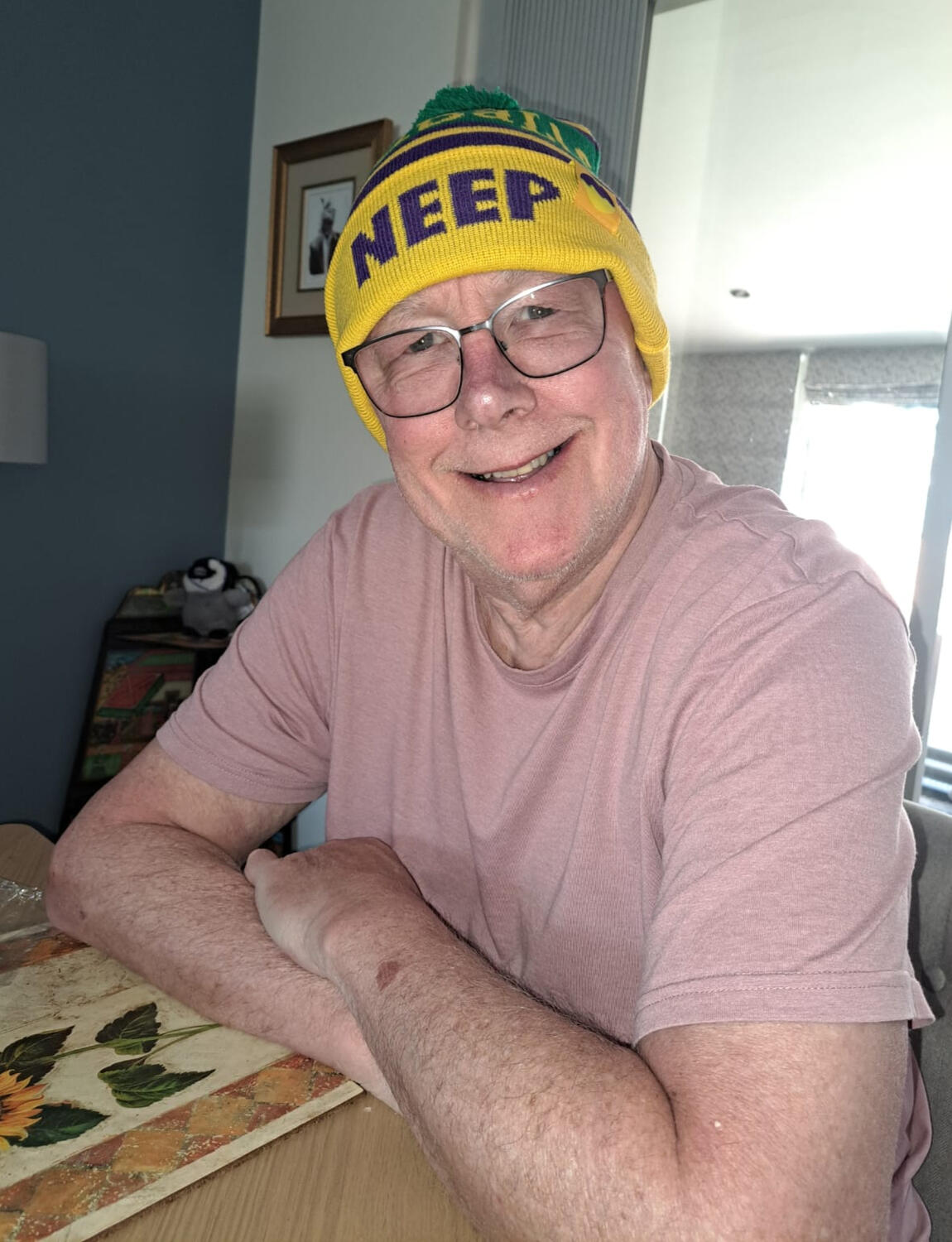 Eddie wearing a Neep hat