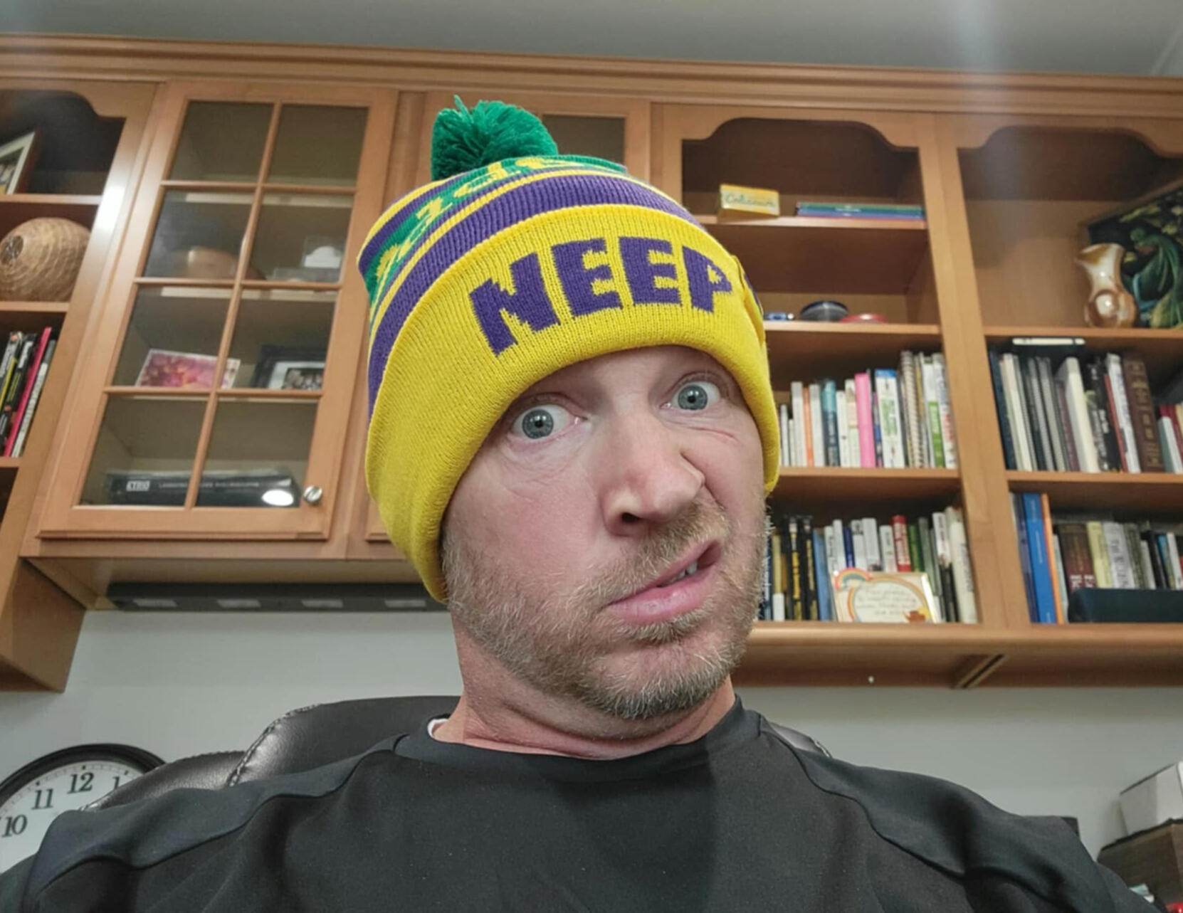 Shawn wearing a Neep hat