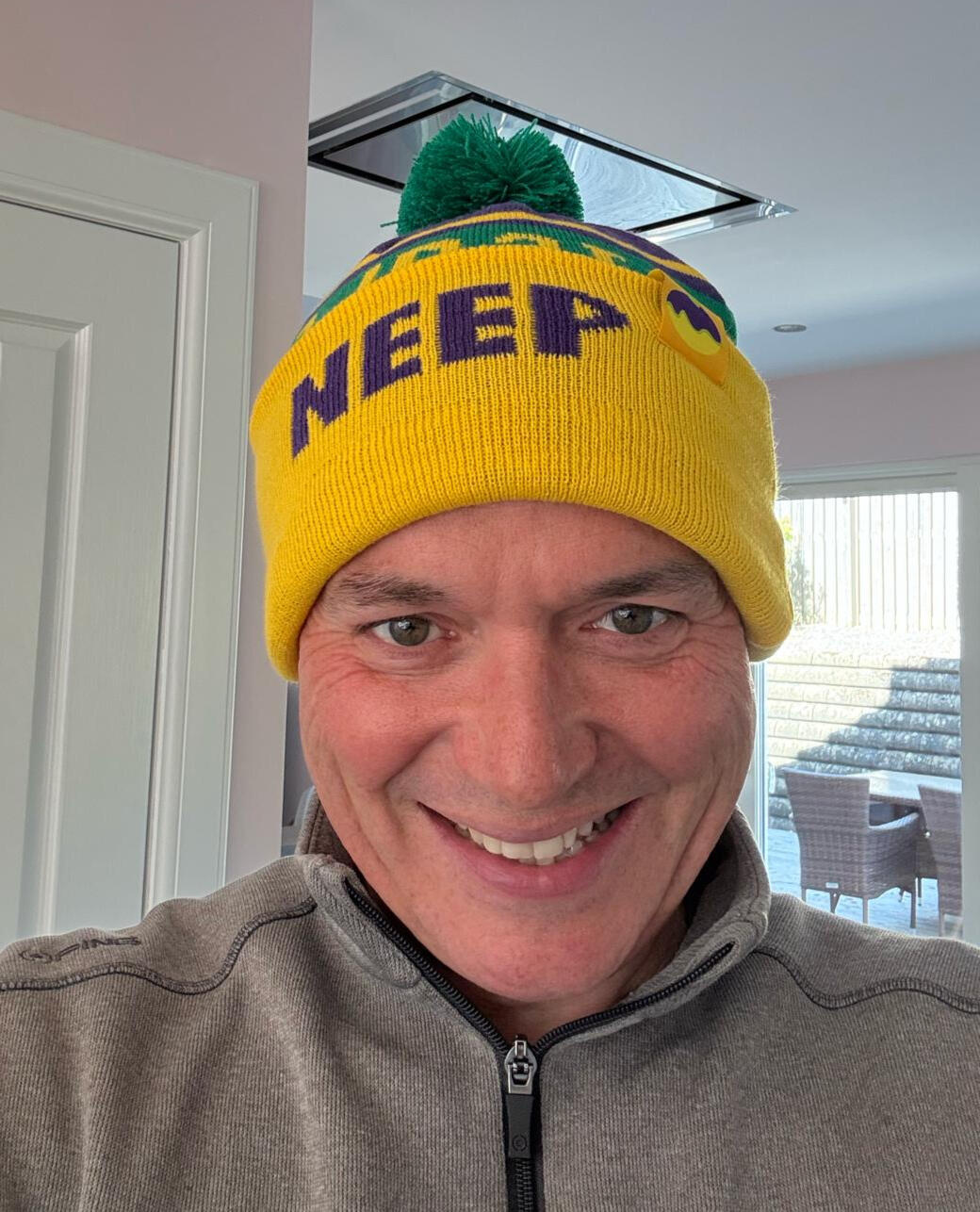 Bryn wearing a Neep hat