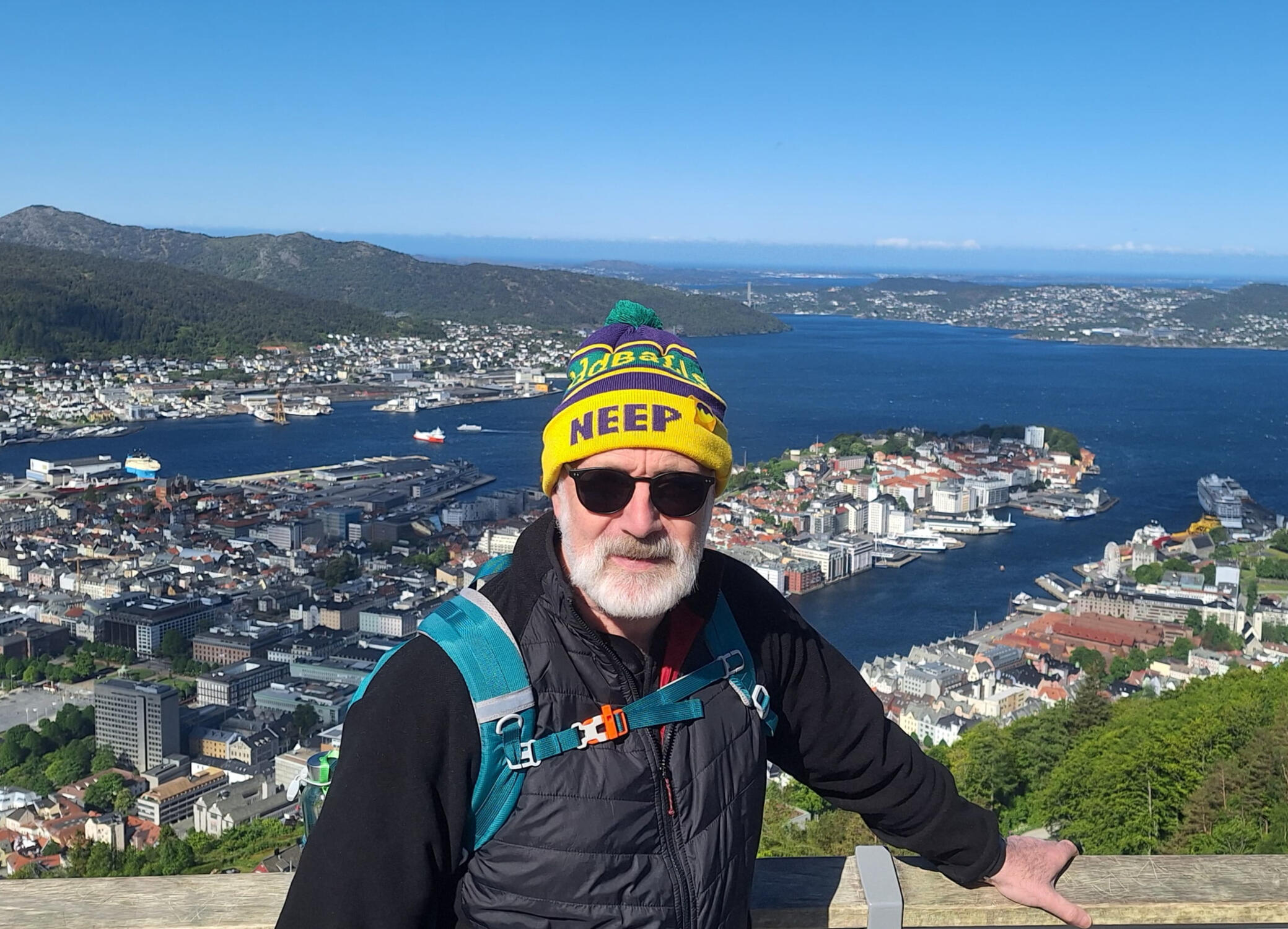 Jim wearing a Neep hat in Bergen, Norway